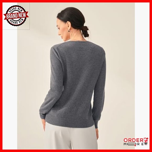 100% Cashmere V-Neck Pullover Sweater, Long Sleeve, Regular Fit, OEKO-TEX - Picture 3 of 6